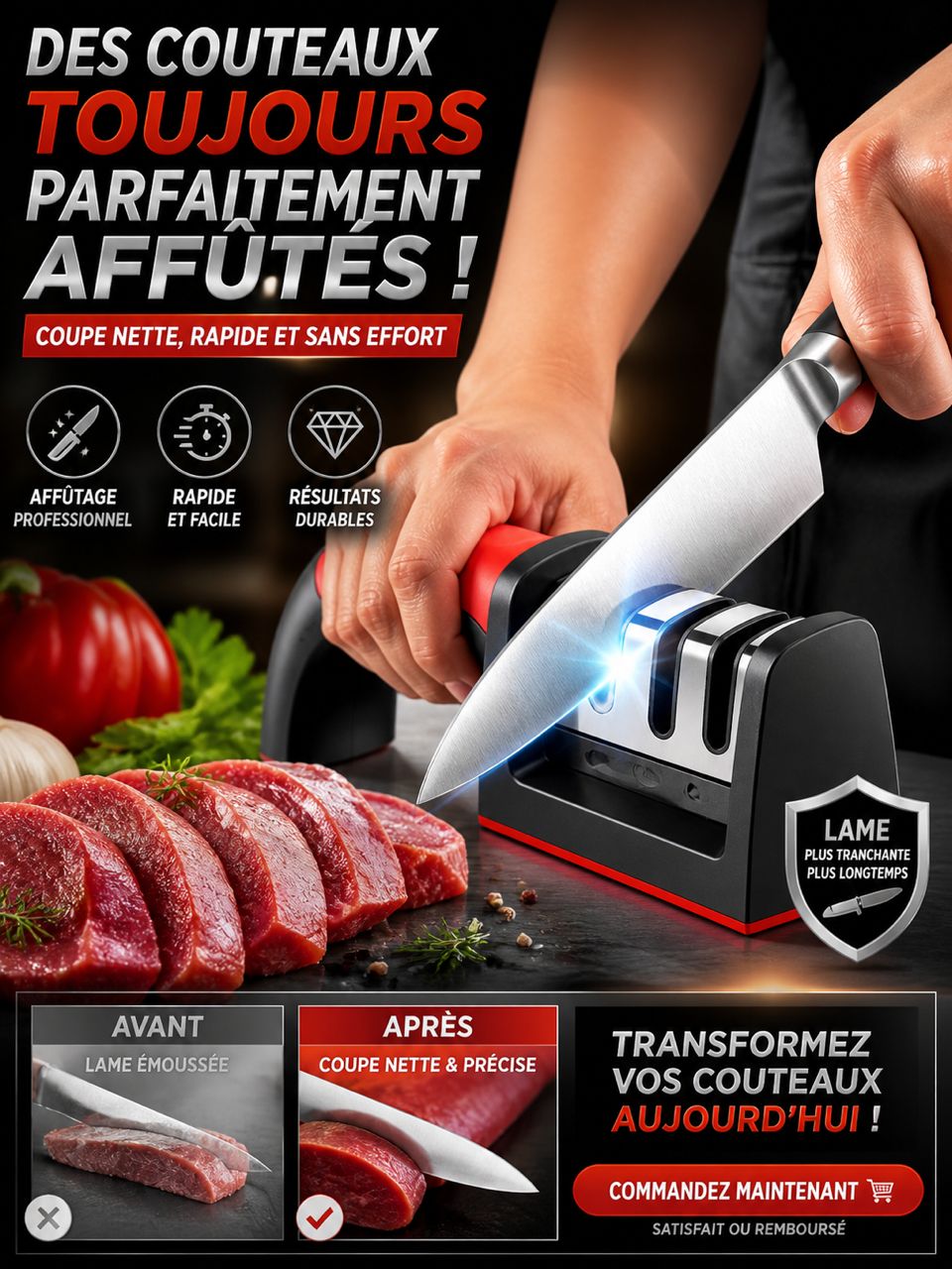 Aiguiseur de Couteaux Professionnel – Lames Ultra Tranchantes en Quelques Secondes
